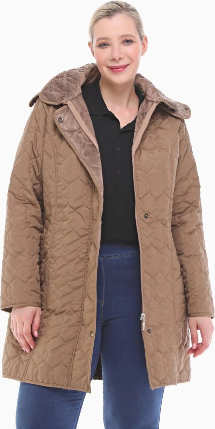 TUTveAL Collection Suya Dayanıklı Mont, Büyük Beden Kapitone, Kürklü Mont, Kaban, Kışlık Mont görsel 8