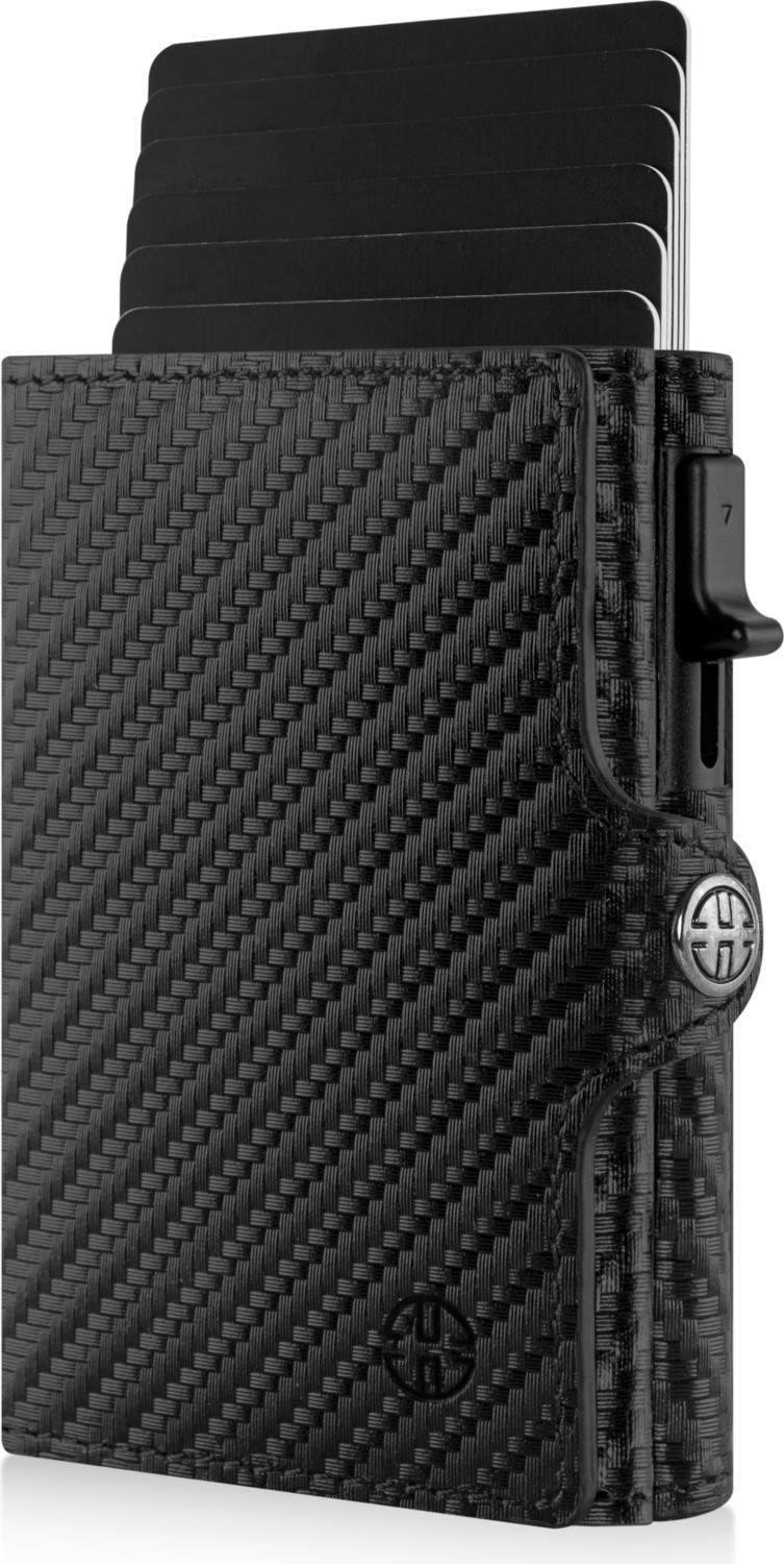 Trusador Palermo Carbon Mekanizmalı Üçe Katlanır Kartlık Hakiki Deri Cüzdan Unisex Kadın Erkek Rfid Korumalı görsel 4