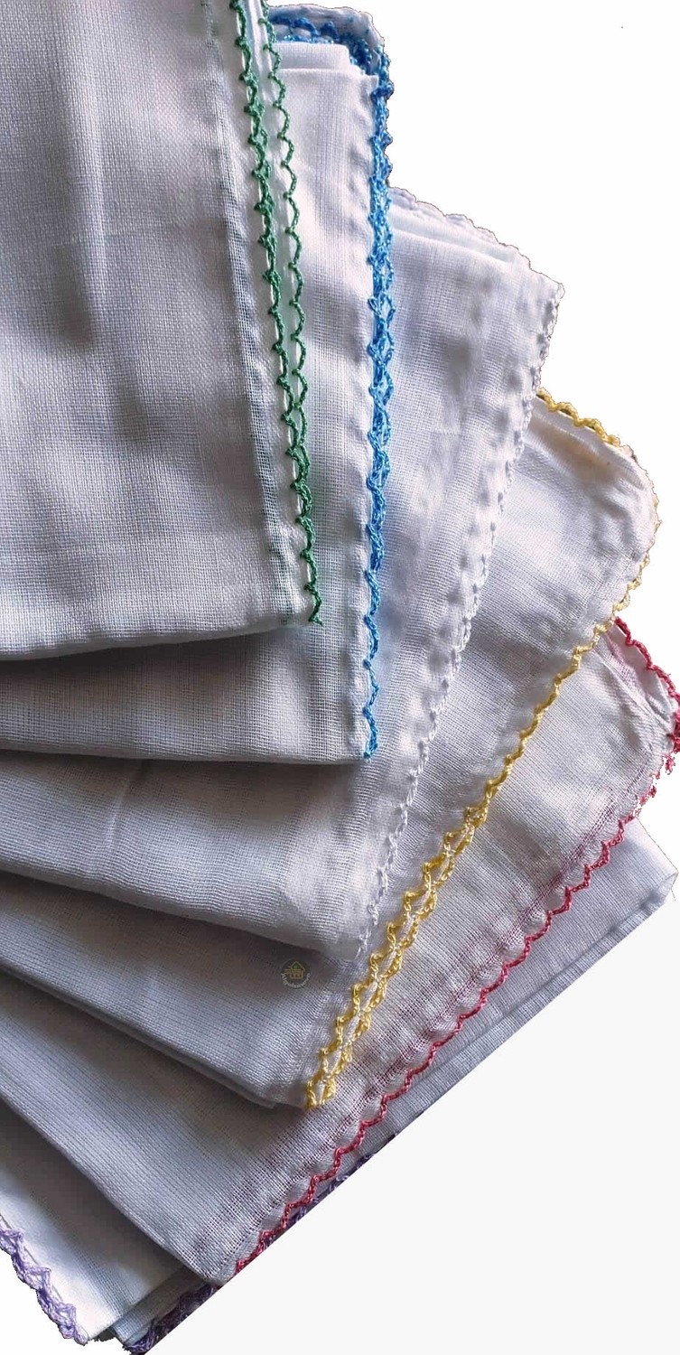 Algelsineve Iç Başörtüsü %100 Pamuklu 5 Li Paket Tülbent Kenarları Oyalı Beyaz Bez 80X80CM