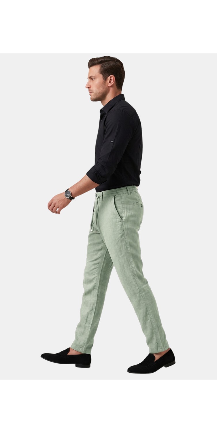 RizzUP Lacivert Slim Fit Likralı Keten Dokulu Lastikli Belli Ipli Yazlık Erkek Pantolon 2603001 görsel 3