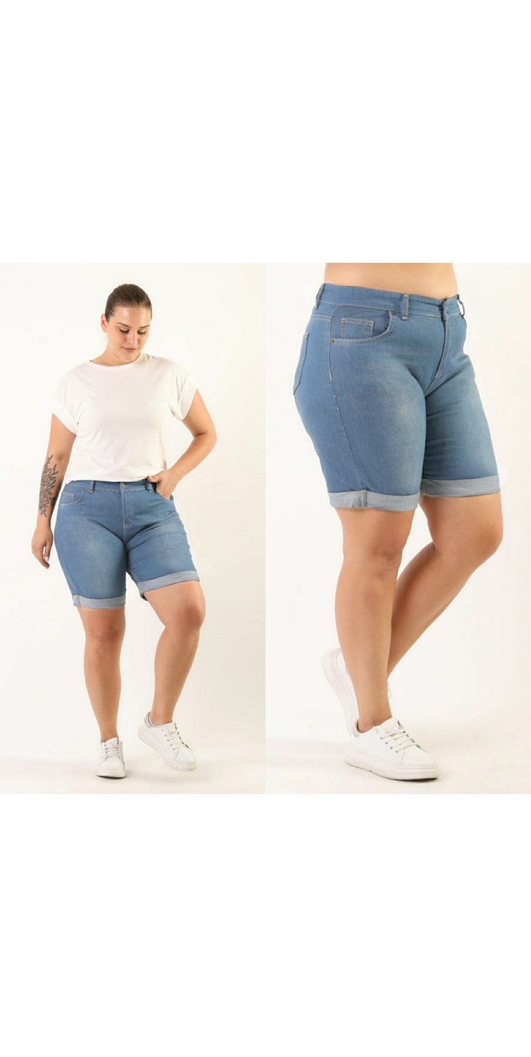 Haimoda Kadın Büyük Beden Duble Paça Kot Şort Rahat Kesim Yazlık Tasarım 44-54 Beden görsel 3