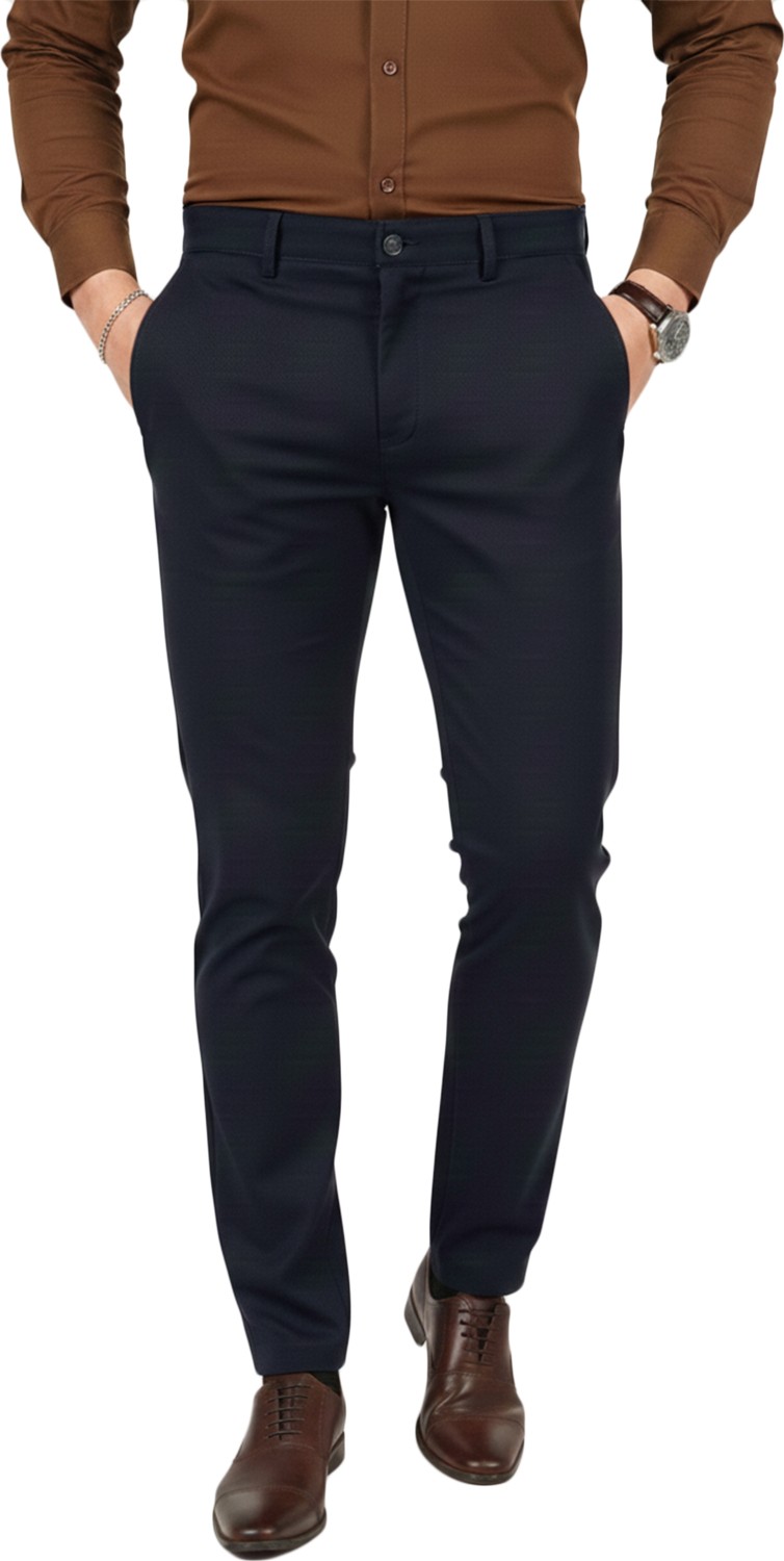Deepsea Erkek Koyu Lacivert Modern Fit Likralı Kumaş Pantolon Günlük & Ofis Kullanımı 2602020