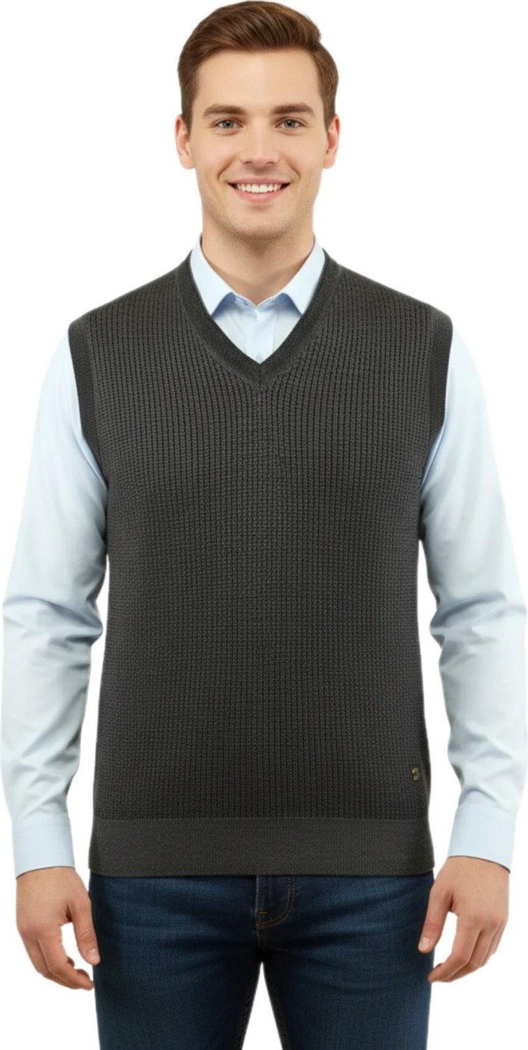 Çizgi Triko Erkek V Yaka Süveter Çelik Örgü Regular Kalıp 5208H BGL-ST04960 görsel 2
