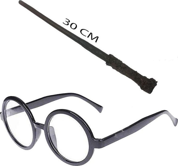 Die Grup Harry Potter Asası 30 cm ve Siyah Çerçeveli Harry Potter Gözlüğü Seti
