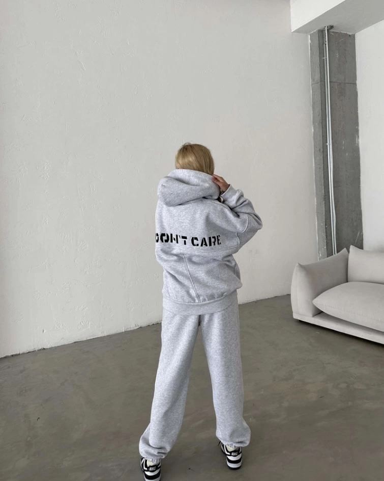 Fantastik Store Kadın Nakış Işlemeli 3 Iplik Pamuklu Sweat Alt-Üst Takım- Gri görsel 4