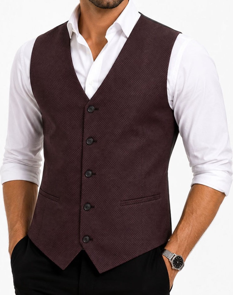 Mentor Regalo Erkek Yelek V Yaka Bordo Puanlı 50304 görsel 3