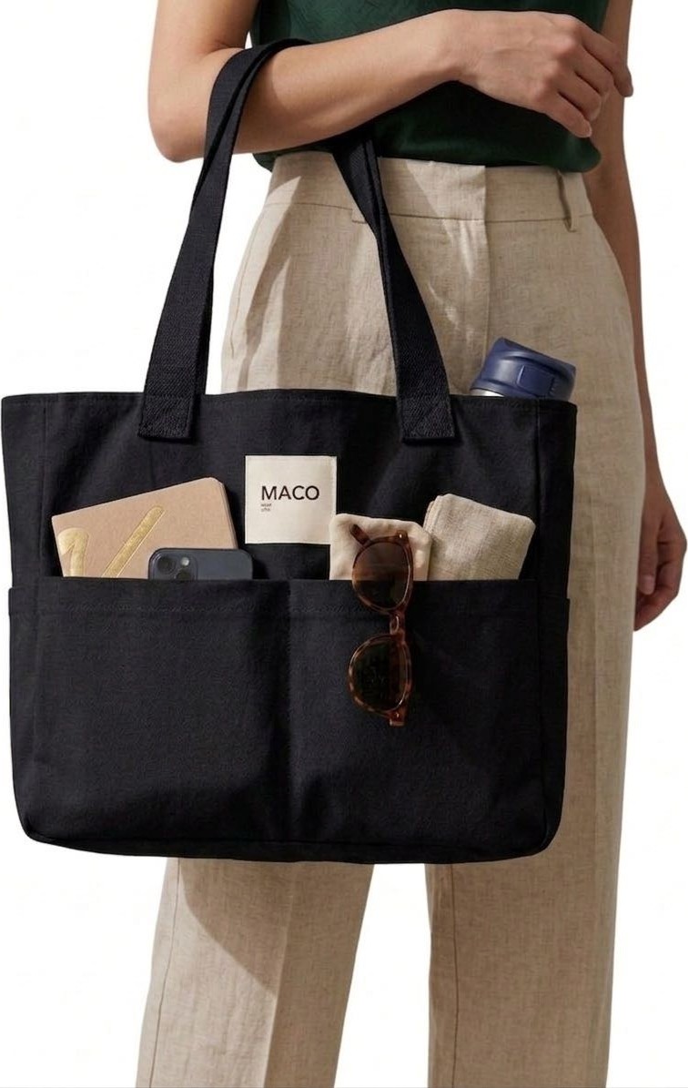 Maco Collection Kalın Gabardin Tote Bag Uzun Askılı Çok Cepli Geniş Omuz Çanta