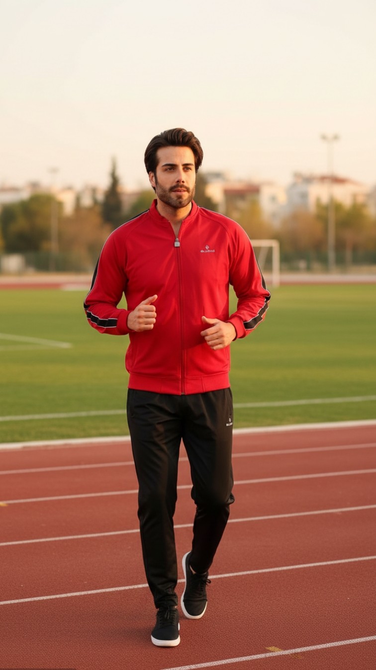 Fore Sport Erkek %100 Polyester Rashell Kumaş Kırmızı Kolej Yaka Eşofman Takımı