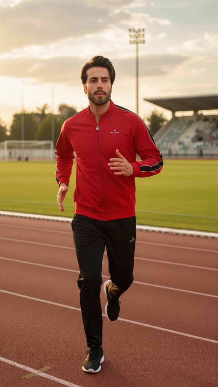 Fore Sport Erkek %100 Polyester Rashell Kumaş Kırmızı Kolej Yaka Eşofman Takımı görsel 4