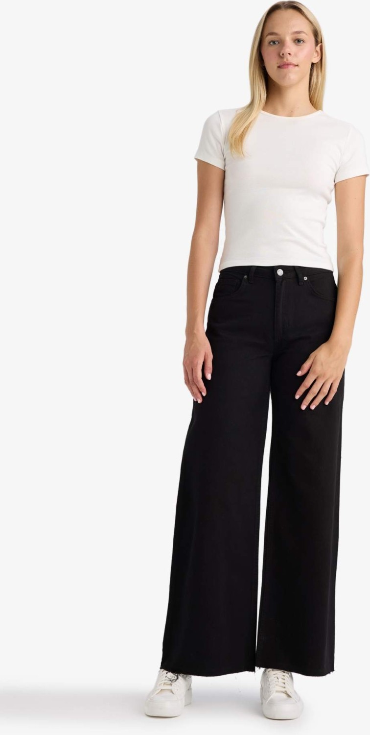 DeFacto %100 Pamuk Wide Leg Normal Bel Gabardin Pantolon E4381AX25AU görsel 3
