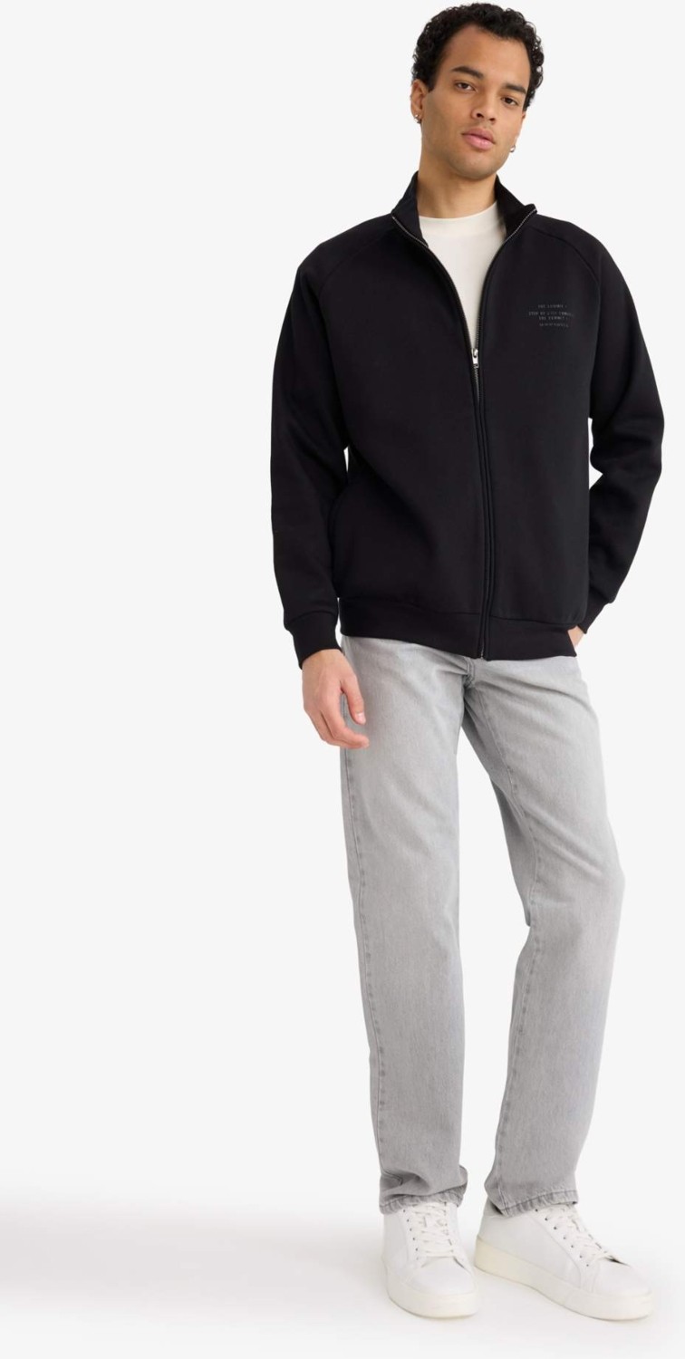 DeFacto Boxy Fit Dik Yaka Baskılı İçi Yumuşak Tüylü Cepli Fermuarlı Sweatshirt E1367AX26SP görsel 2