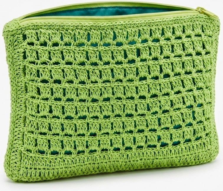 Enie Kadın Fıstık Yeşili Hasır Clutch El Yapımı Fermuarlı Çanta-Astarlı