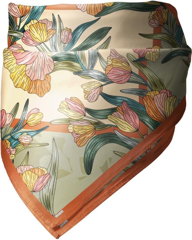Hawwa Amber Çiçek Desenli Saten Fular 70x70 cm görsel 3