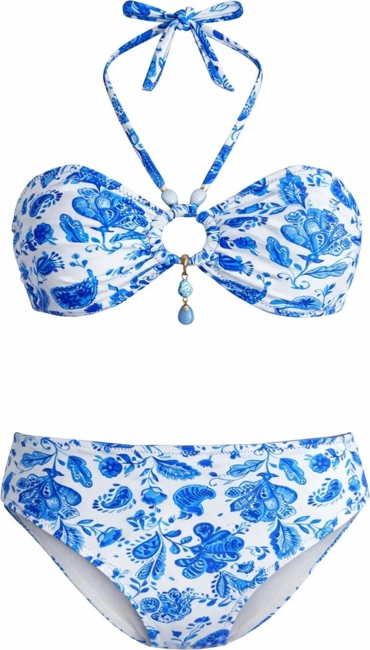 Sailor Moda Straplez Etekli Bilek Aksesuarlı Bikini Takım