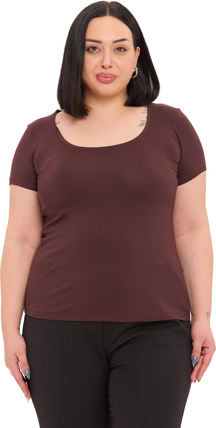 Disentis Modest Büyük Beden Kadın U Yaka Kısa Kollu Siyah Viskon Body Slim Fit Düz Desen
