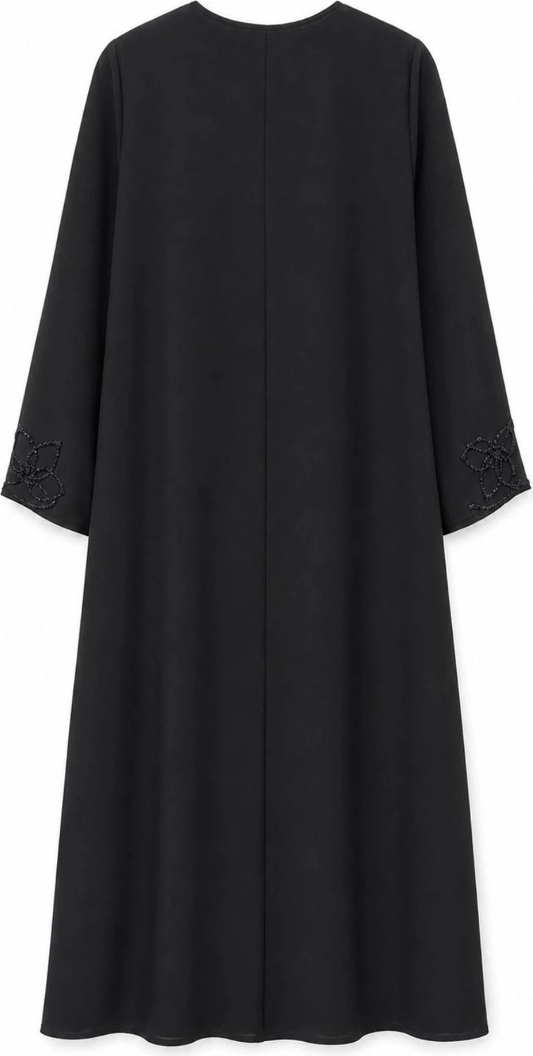 Nazzain Siyah Nakış Detaylı Abaya görsel 3