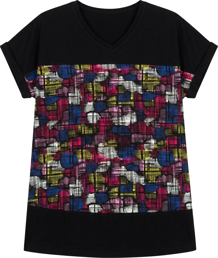 Stil Diva V Yaka Renk Bloklu T-Shirt görsel 5