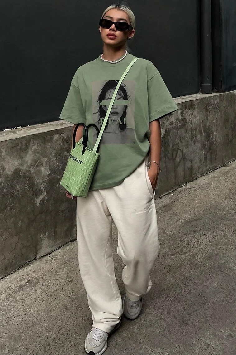 Madmext Siyah Oversize Baskılı Kadın Tişört MG1764