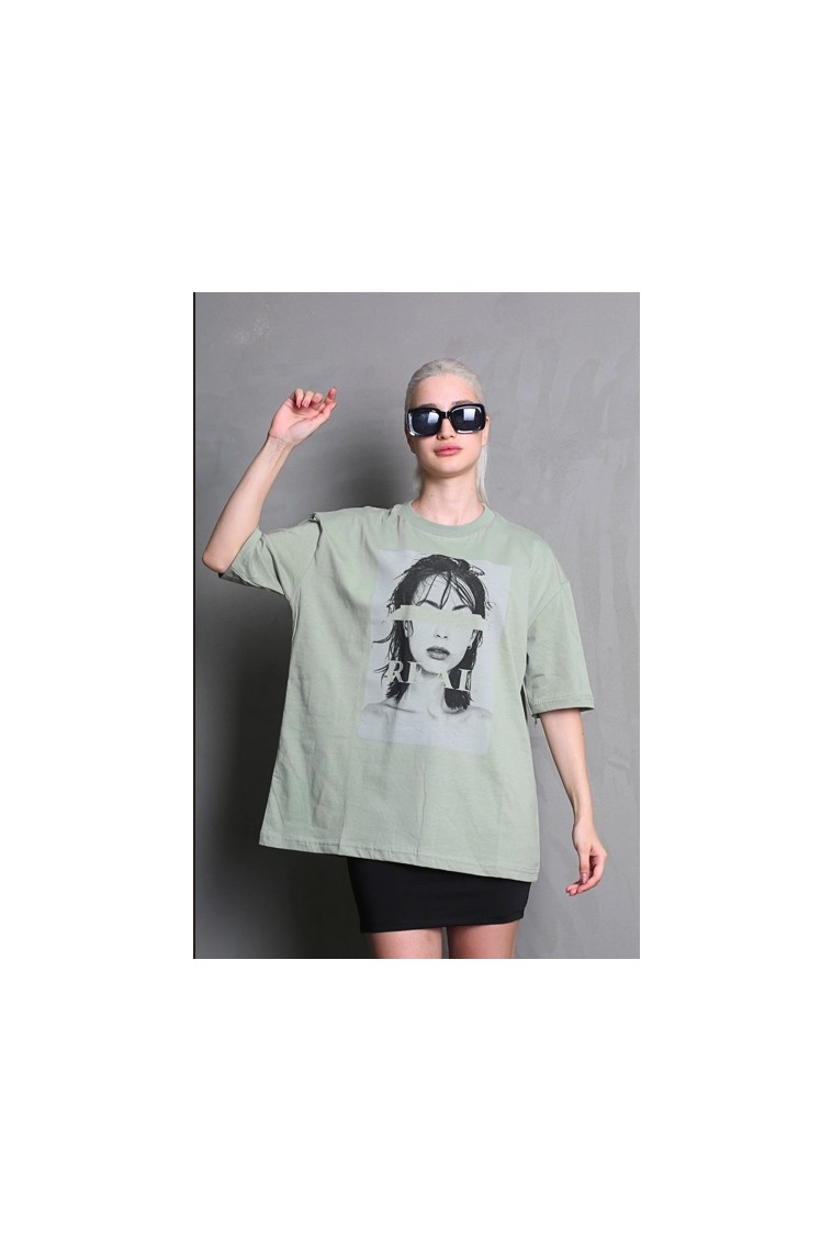 Madmext Siyah Oversize Baskılı Kadın Tişört MG1764 görsel 3
