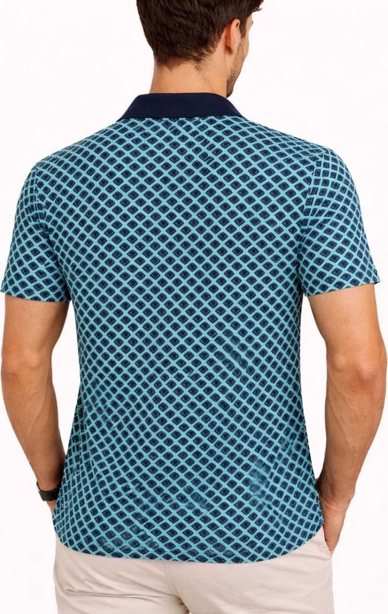 Fantastik Store Erkek Pike Kumaş Polo Yaka Desenli Tişört Kısa Kol Yazlık T-Shirt - Turkuaz görsel 3