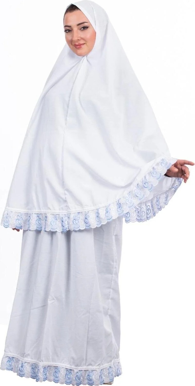 Flora Tekstil Dantelli Kadın Namaz Elbisesi - Iki Parça Poplin Kumaş Mevsimlik Terletmeyen - Rahat Kalıp
