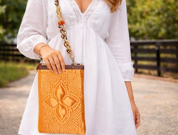 Ky Atelier Turuncu Saten Askılı Kapitone Portföy Çanta- El Yapımı Clutch- Abiye & Günlük Kullanım- Şık Kadın Çanta