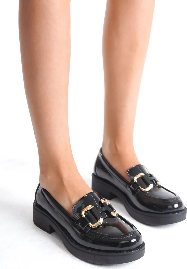 Fantastik Store Rugan Siyah Gold Tokalı Kadın Loafer TR17MS02A