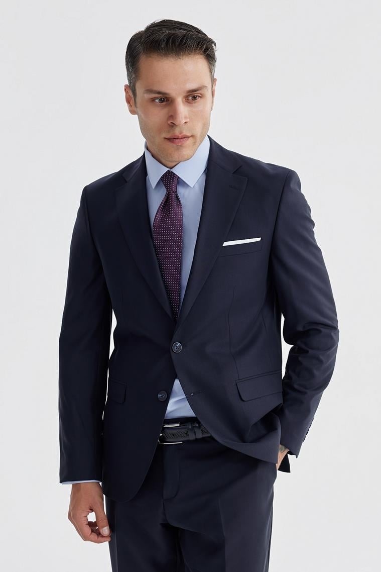 Jakamen Siyah Slim Fit Mono Yaka Çift Yırtmaç Düz Takım Elbise görsel 3