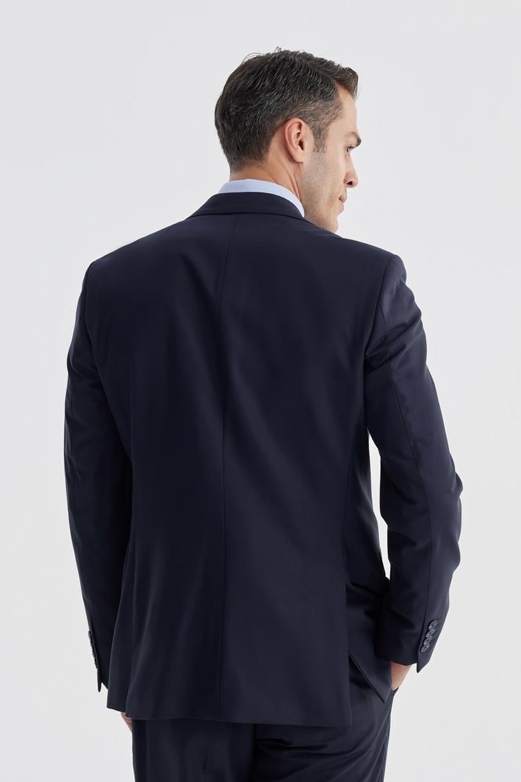Jakamen Siyah Slim Fit Mono Yaka Çift Yırtmaç Düz Takım Elbise görsel 5