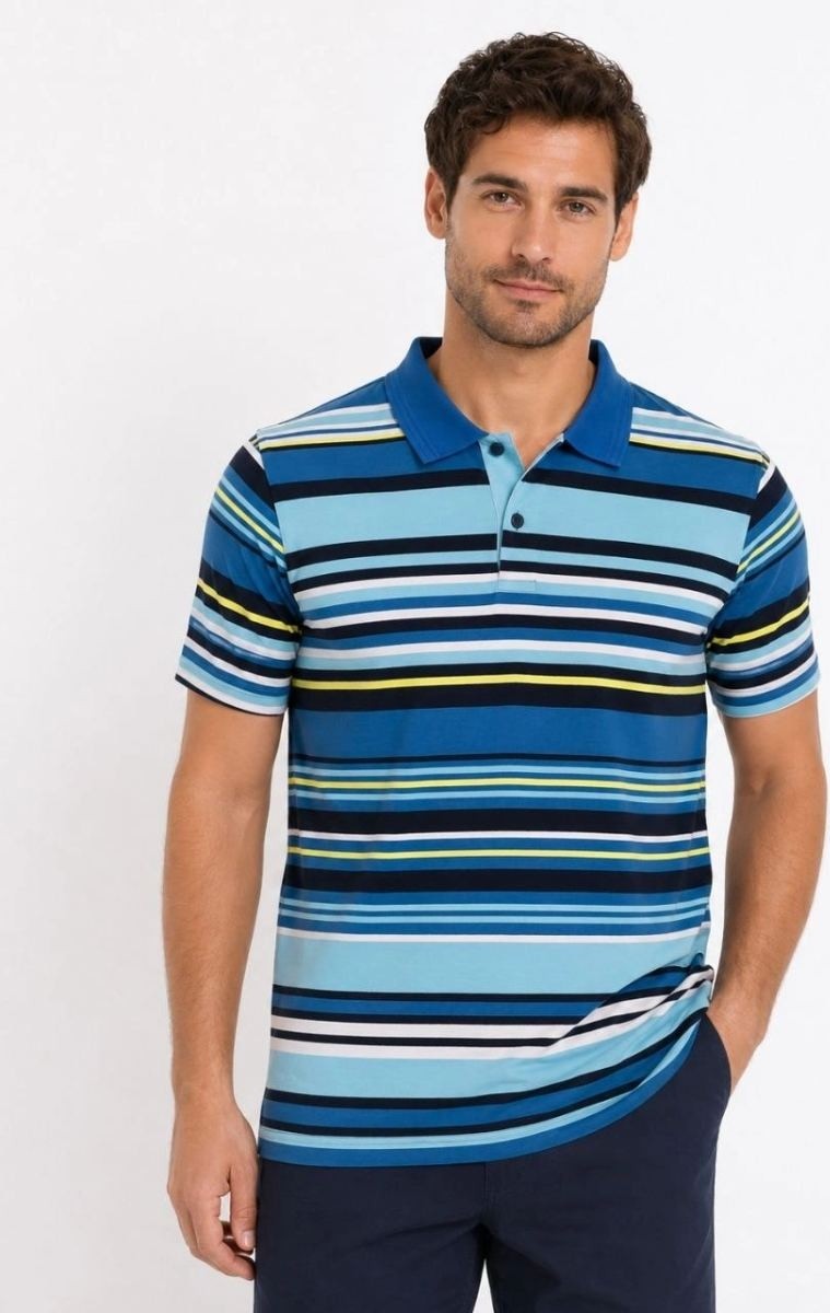 Fantastik Store Erkek Çizgili Polo Yaka Tişört Kısa Kol Yazlık T-Shirt Regular Fit - Mavi görsel 3
