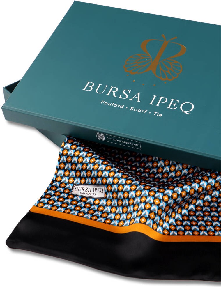 Bursa İpek Turkuaz Desenli Erkek Ipek Kaşkol görsel 3