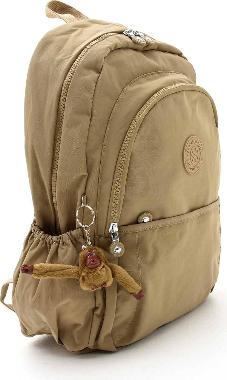 Sanmorris Unisex Suya Dayanıklı Khaki Renkli Krinkıl Kumaş Çok Gözlü Orta Boy Laptop Okul ve Sırt Çantası görsel 4