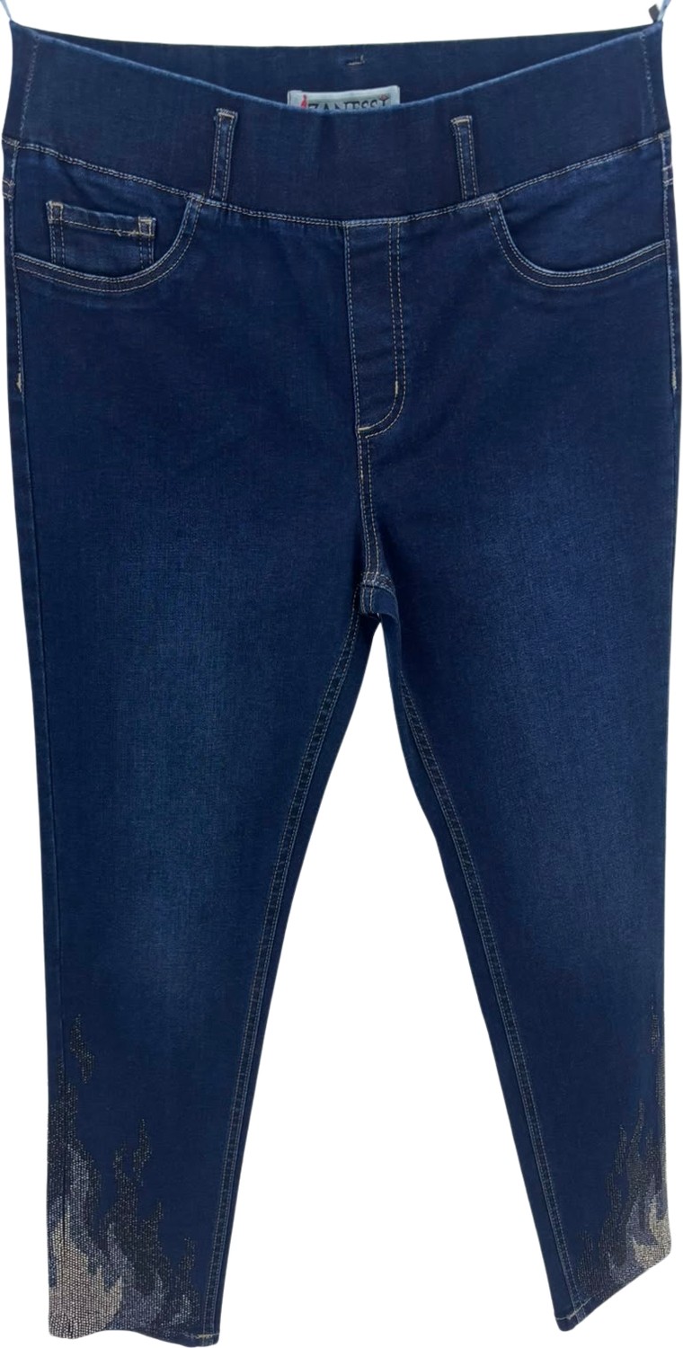 Zanessi Büyük Beden Taşlı Denim Kadın Pantolon