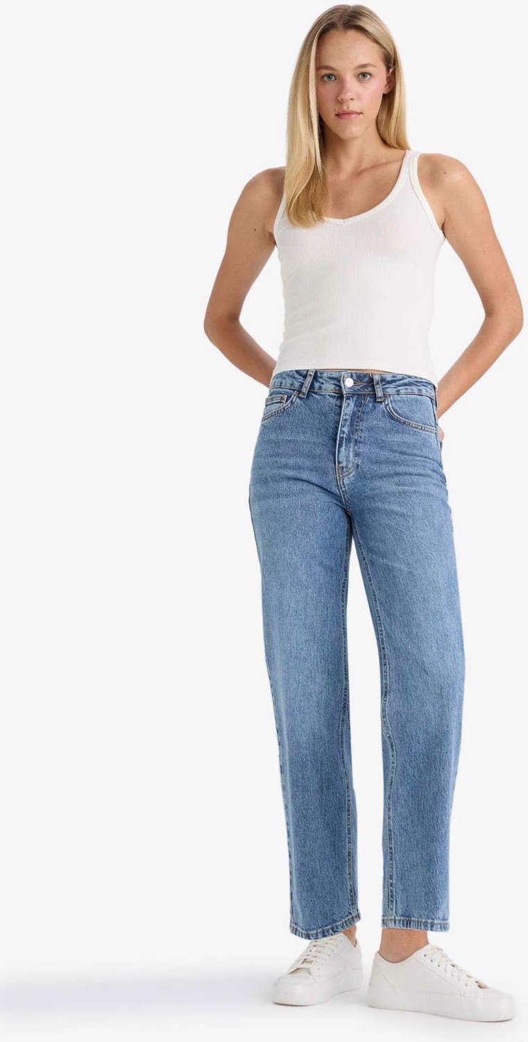 DeFacto Comfort Straight Yüksek Bel Bilek Boy Jean Yıkamalı Pantolon D8155AX26SP