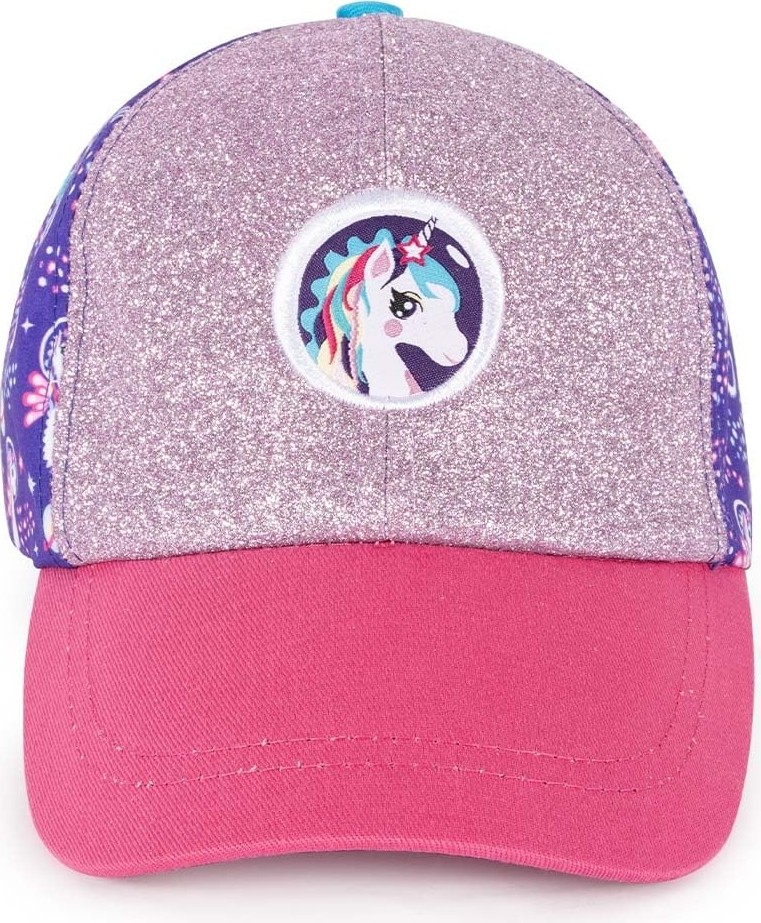 1001 Milk&moo Ayris 7-10 Yaş Kız Çocuk Şapkası, Unicorn Temalı, Simli Pembe ve Mor Renkli, Ayarl