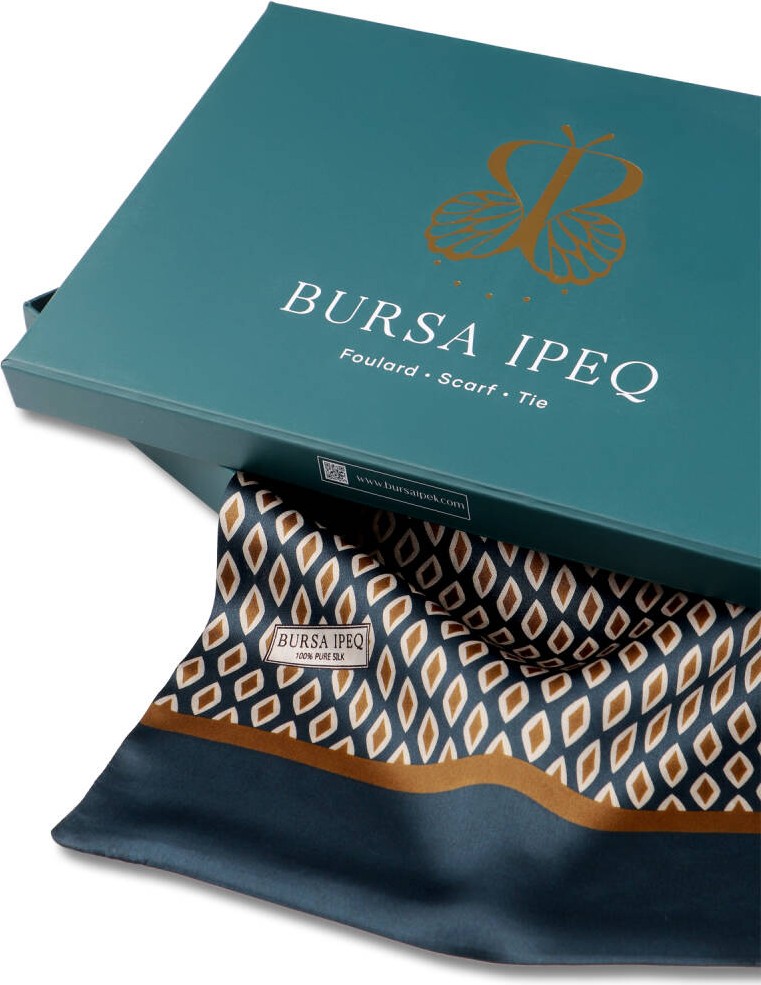 Bursa İpek Bej Desenli Erkek Ipek Kaşkol görsel 3