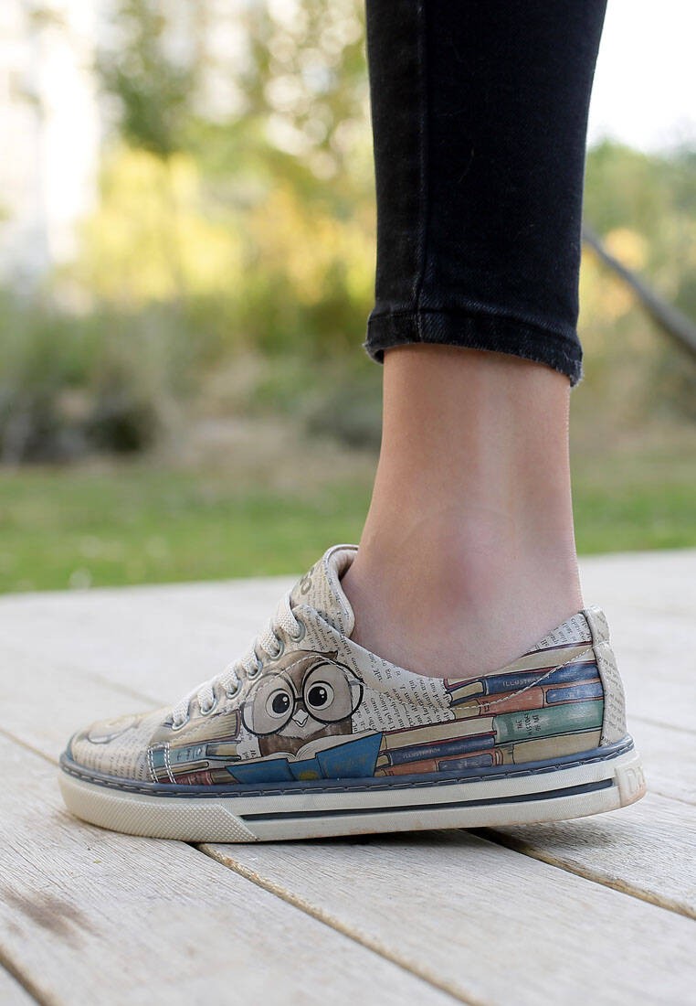Dogo Kadın Vegan Deri Bej Sneakers - The wise owl Tasarım görsel 2