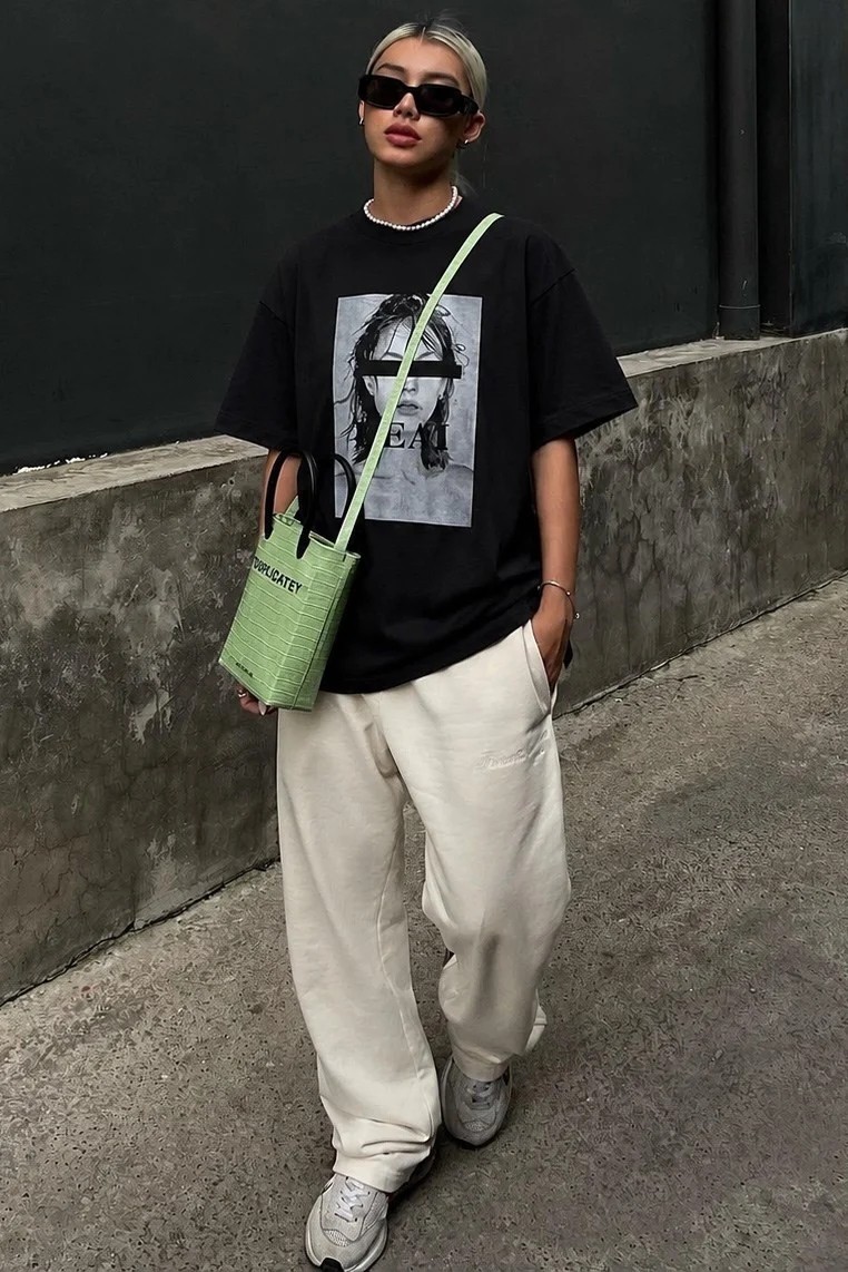 Madmext Siyah Oversize Baskılı Kadın Tişört MG1764 görsel 7