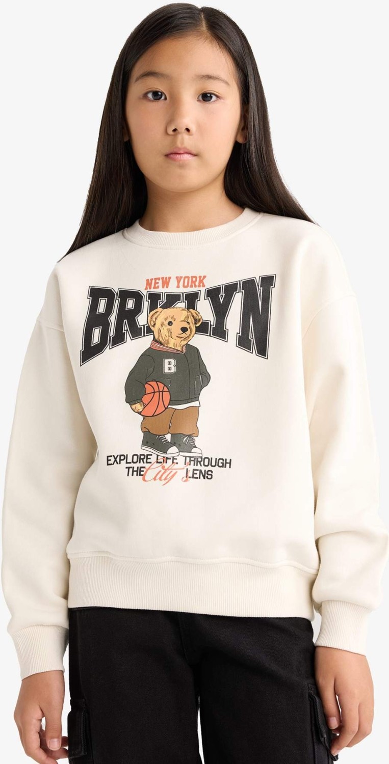 DeFacto Relax Fit Bisiklet Yaka Baskılı İçi Yumuşak Tüylü Sweatshirt Kız Çocuk E6780A825WN görsel 4
