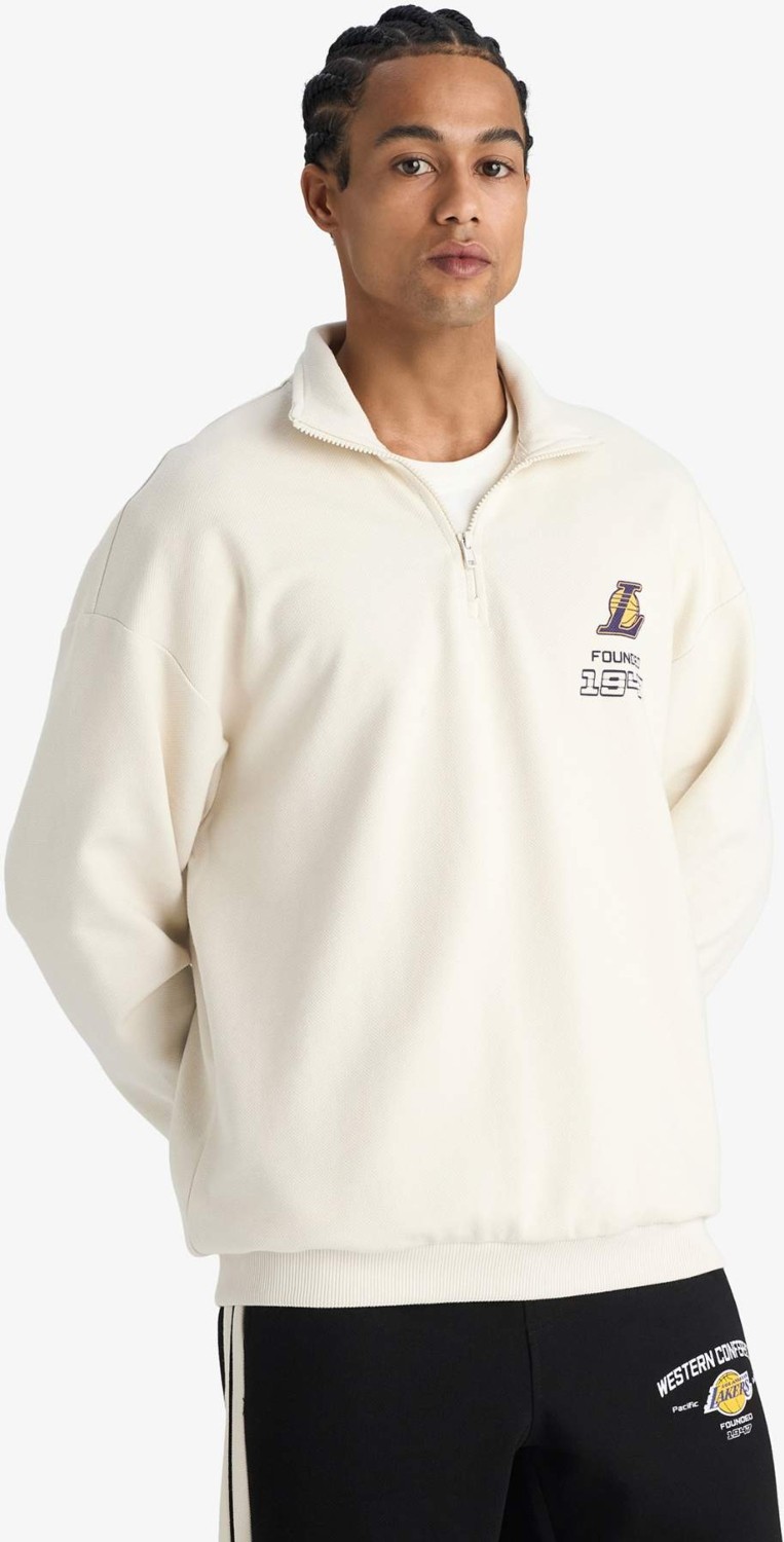 DeFacto NBA Los Angeles Lakers Oversize Geniş Kalıp Dik Yaka Yarım Fermuarlı Jakarlı Sweatshirt E9637AX25AU görsel 3