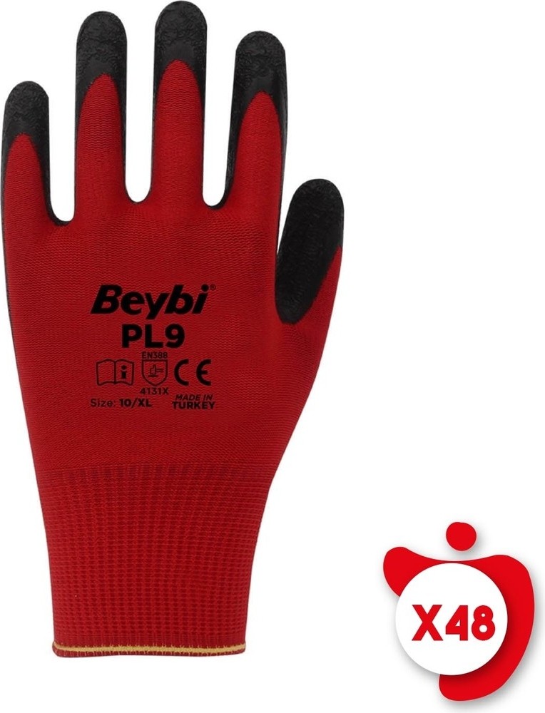 TeknoKapsül Beybi Pl9 Kırmızı-Siyah Poly. Örme Lateks Iş Eldiveni 10 Beden 48 görsel 2