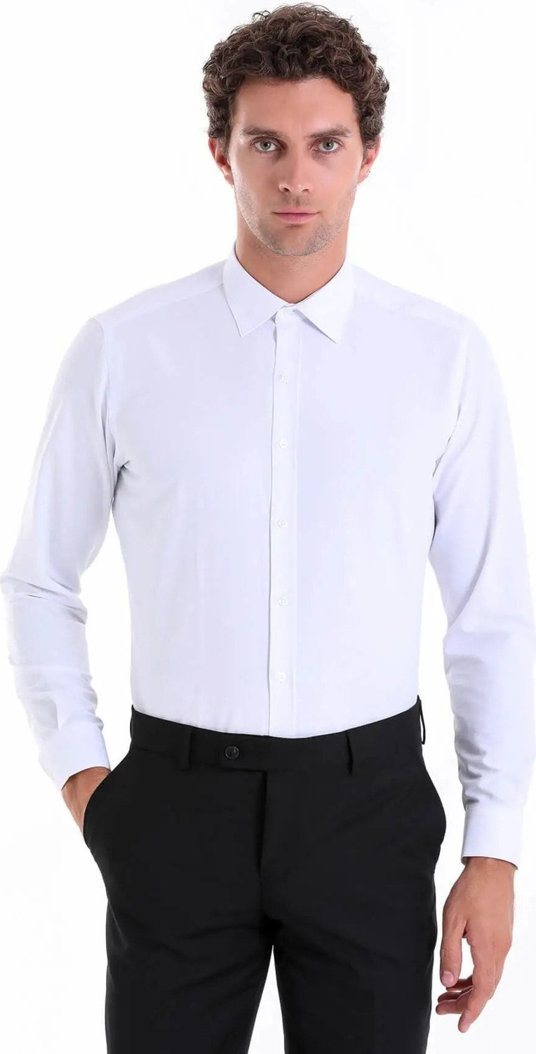 Hatemoğlu Erkek Beyaz Slim Fit Pamuklu Uzun Kollu Gömlek