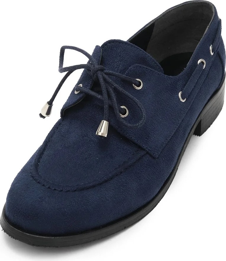 Mio Gusto Lacivert Renk Kuşgözü Detaylı Bağcıklı Kadın Loafer görsel 3