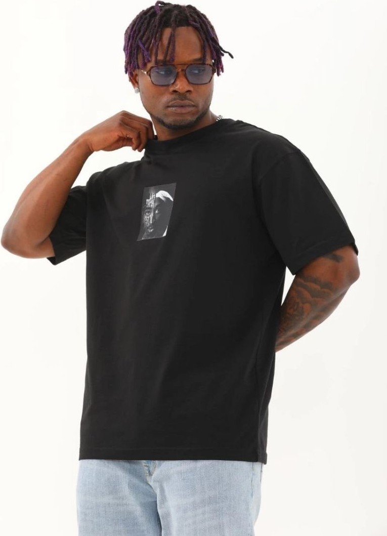Fantastik Store Erkek Kısa Kol Yazlık Tişört Bisiklet Yaka Baskılı Oversize T-Shirt - Siyah görsel 2