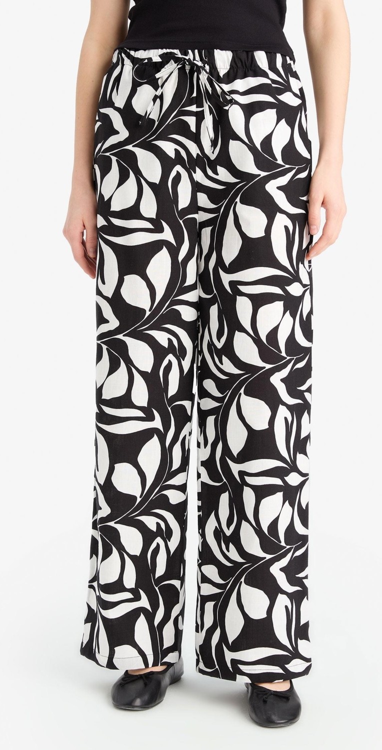 DeFacto %100 Pamuk Wide Leg Poplin Kumaş Palazzo Pantolon E9907AX25SM görsel 6