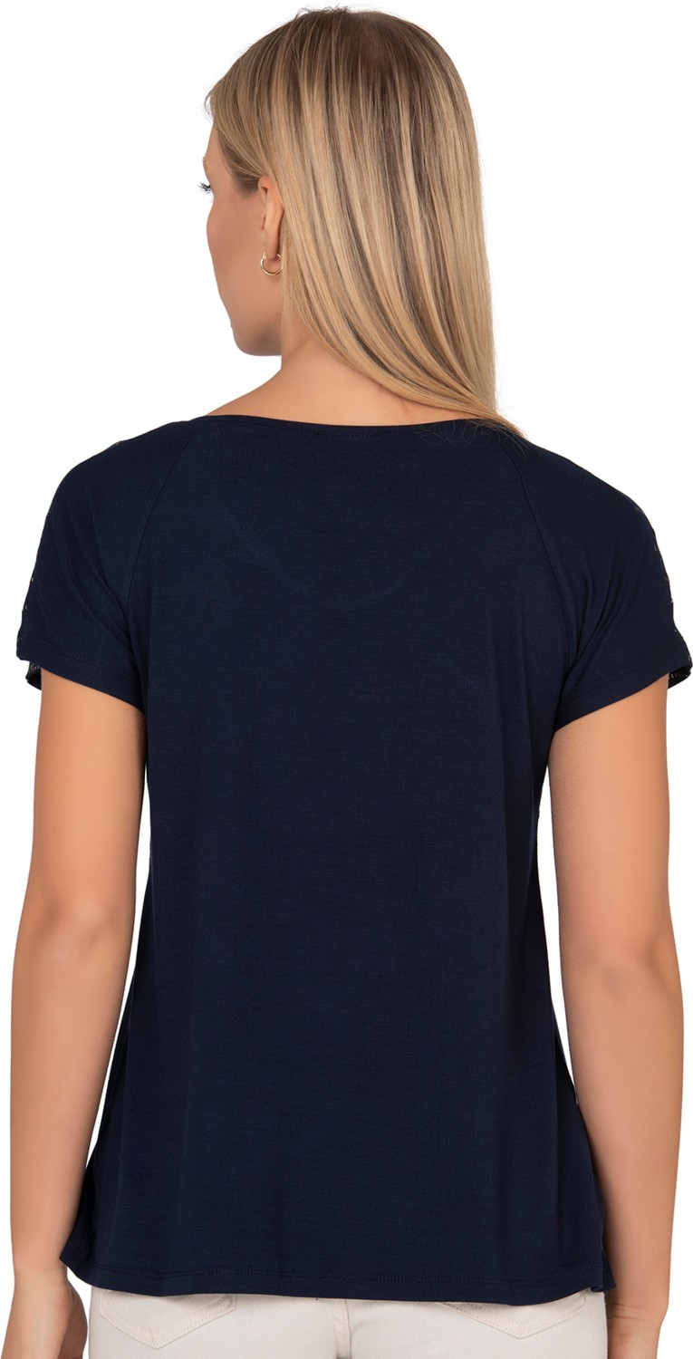 Özkan Underwear Özkan 25908 Kadın Vorteks Viskon Premium Kumaş Taş Detaylı Likralı Kısa Kollu Örme Bluz görsel 2