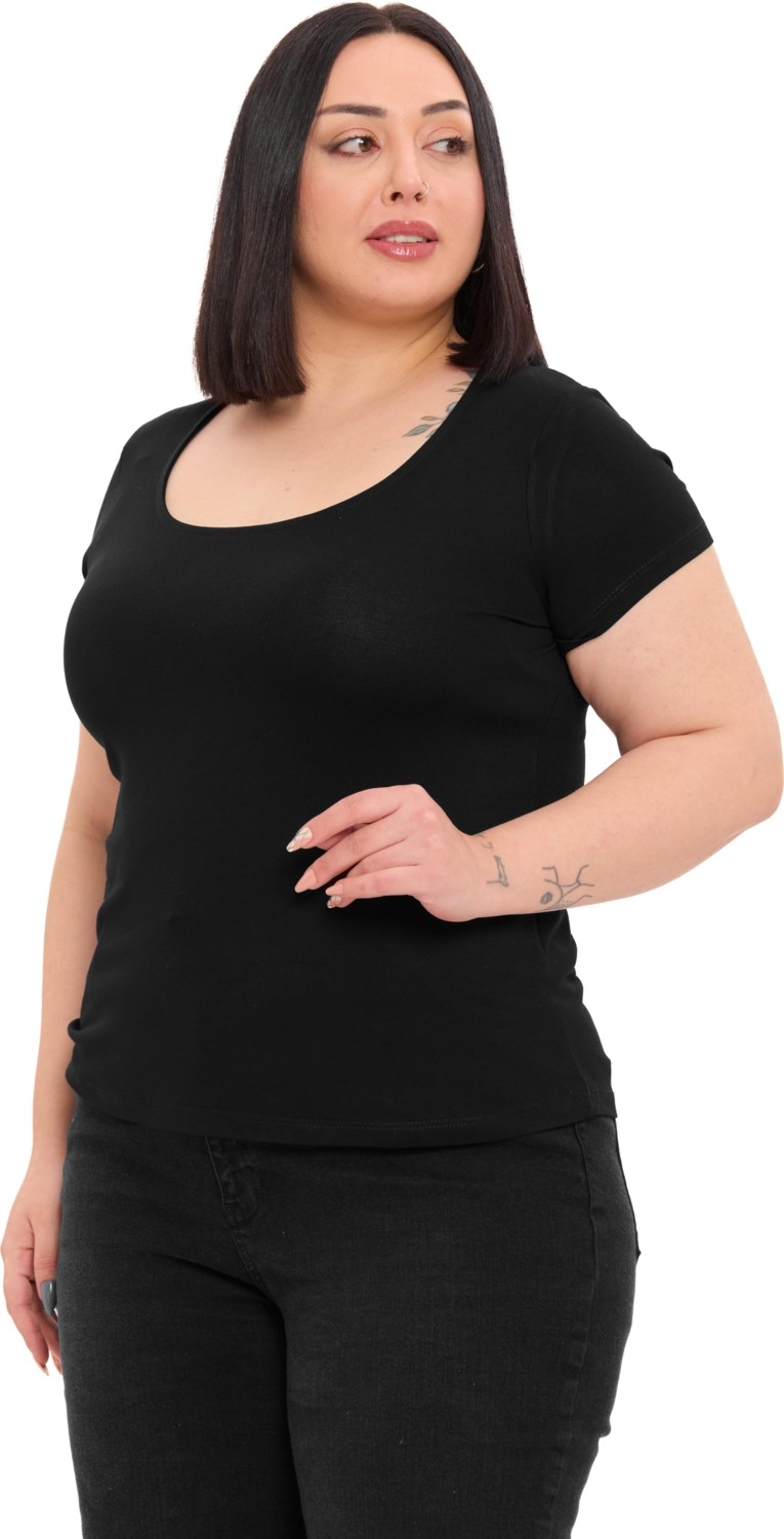 Disentis Modest Büyük Beden Kadın U Yaka Kısa Kollu Siyah Viskon Body Slim Fit Düz Desen görsel 5