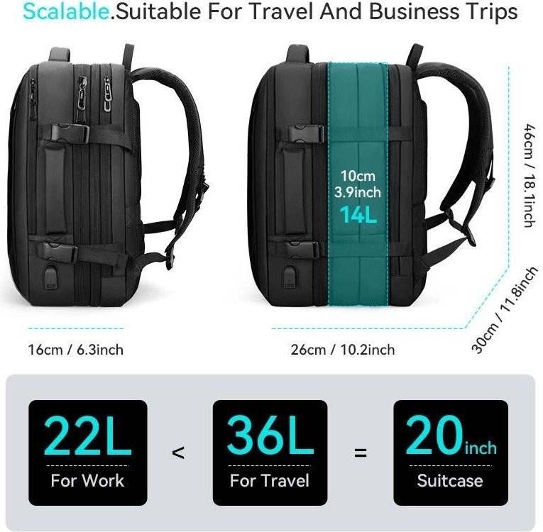 Mark Ryden Expandos Laptop Sırt Çantası Ergonomik Tasarım Suya Dayanıklı 38 Litre Genişletilebilir MR9299_KR00 görsel 3