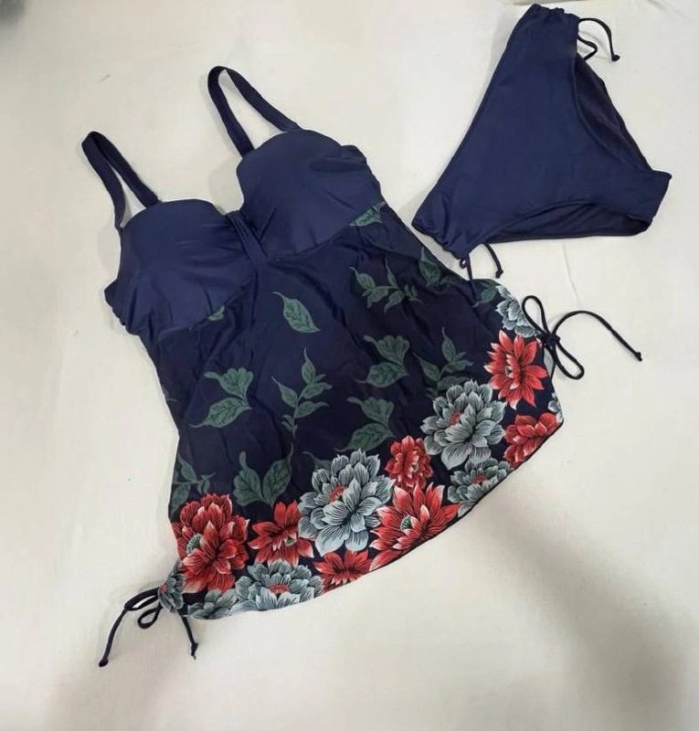 Hazelin Kadın Lacivert Çiçek Desenli Elbise Model Slipli Tankini HZL24S-LC4009 görsel 2