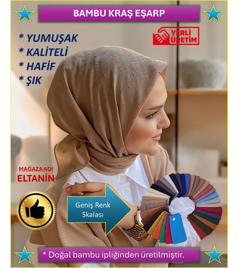 Güneş Bambu Kraş Eşarp (Tesettür Giyim, %100 Pamuk, Hafif, Rahat, Şık, Yüksek Kalite, Uygun Fiyat, Hijab, Shawl, Scarf, Lux, Original) görsel 5